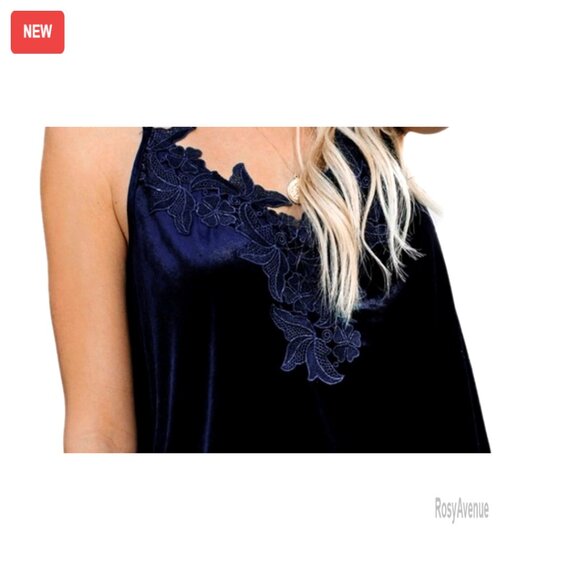 Velvet V-Neck Lace Cami Tank Top, Sexy Flare Style - Picture 6 of 7